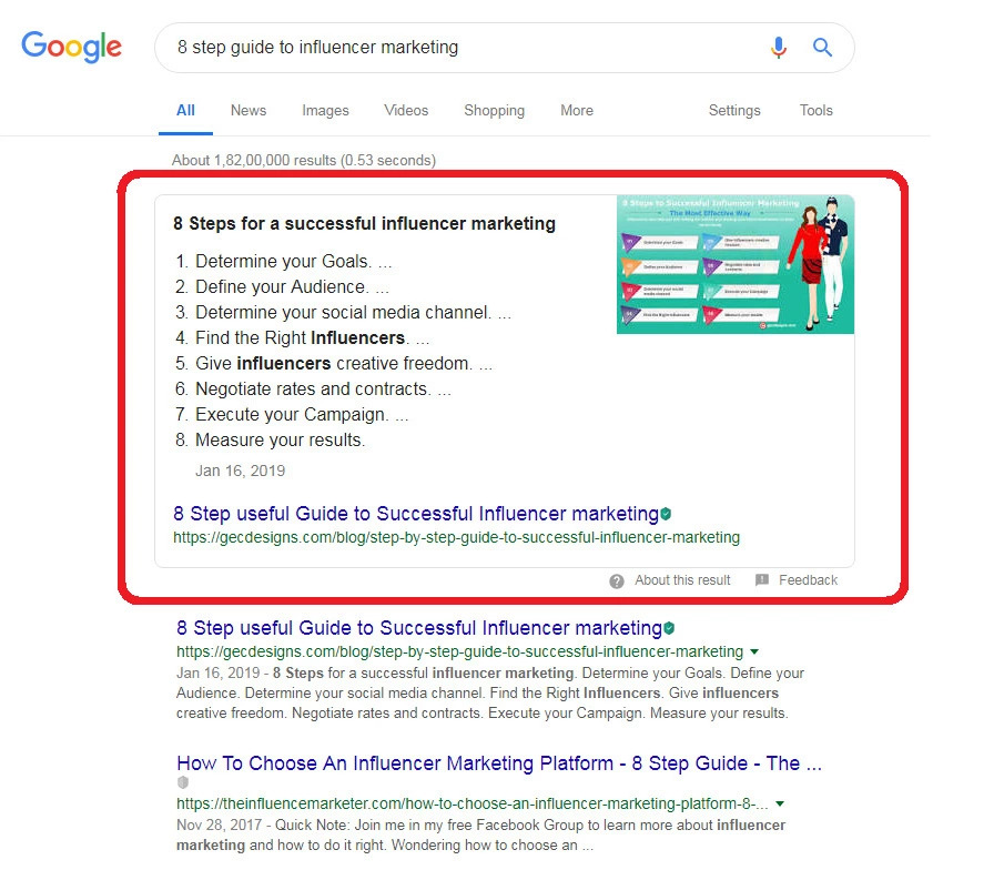 SEO trends 2019 feature snippet