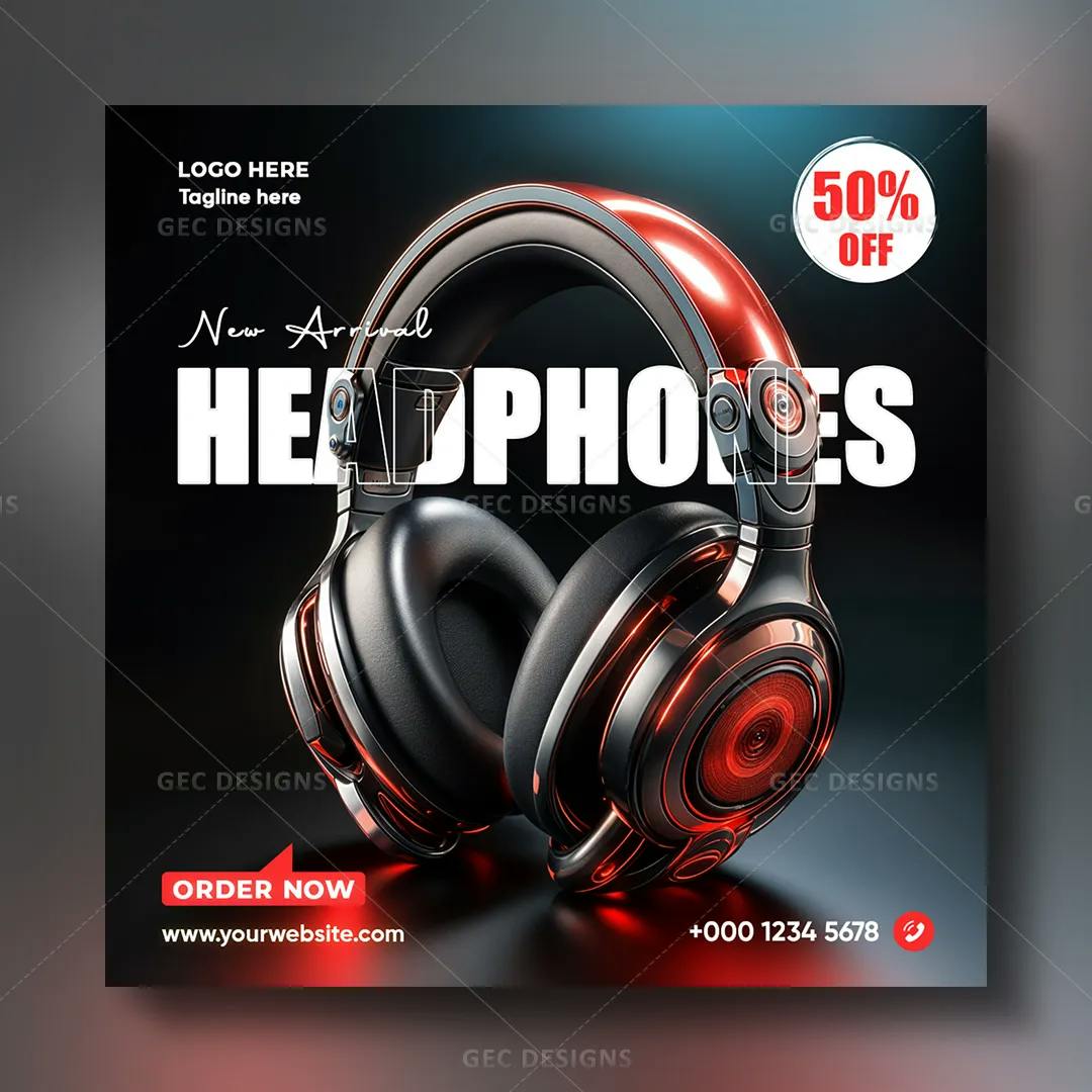 Headphone product sale poster, Instagram promotion banner template