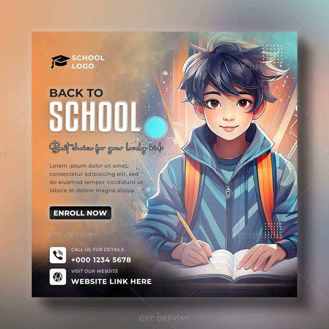 School admission social media promotion banner, web banner template