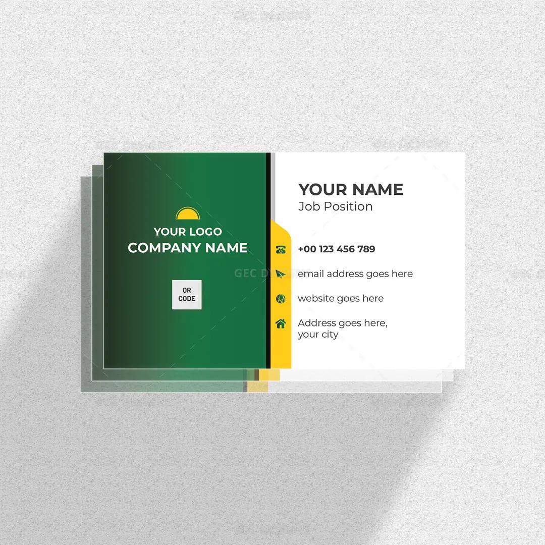 Professional business visiting card design, green and yellow business card template