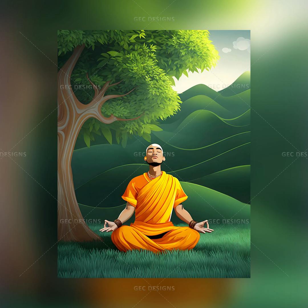 A Monk Meditating in a Peaceful Forest 3d AI Generated wallpaper