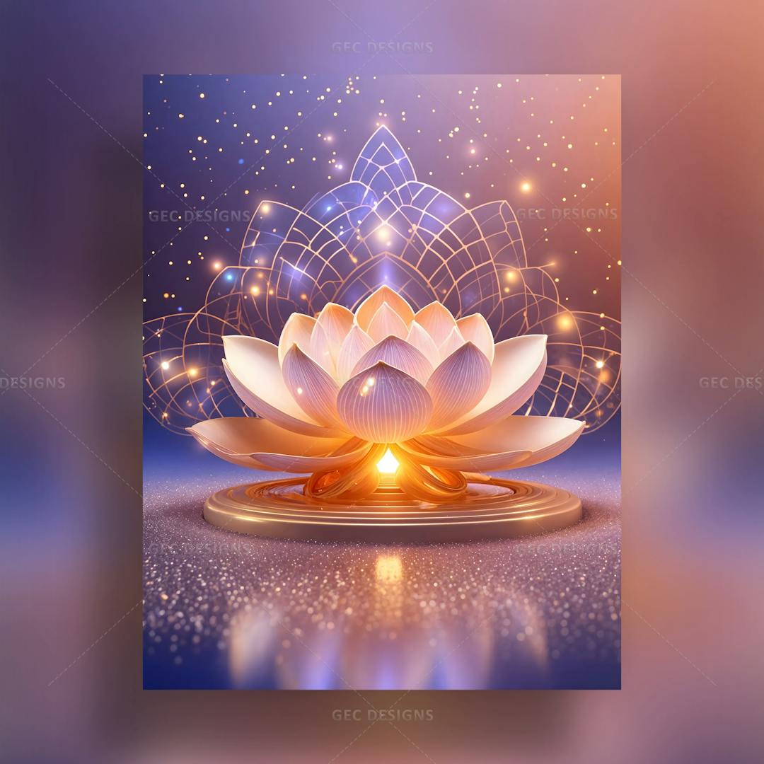 Abstract beautiful magical lotus flower wallpaper with cosmic energy and glowing light background