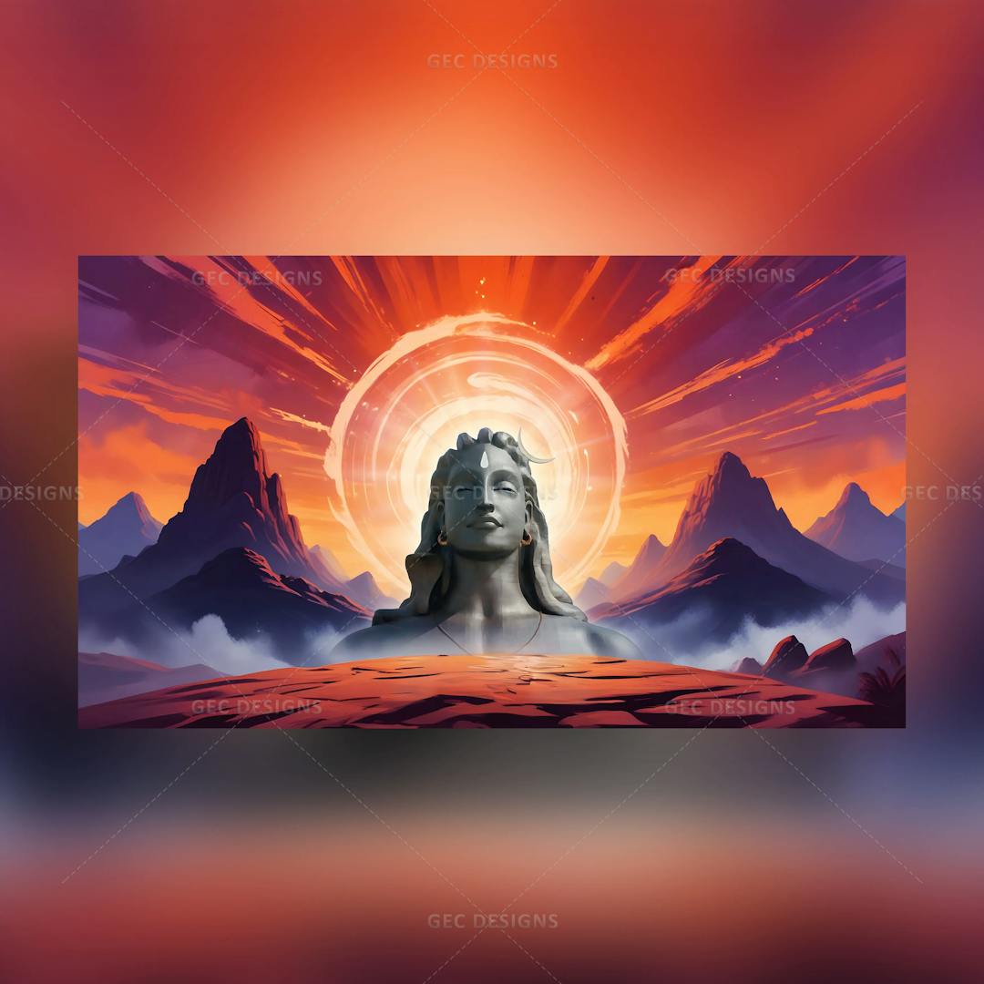 Adiyogi Shiva wallpaper, lord Shiva with mountain and cosmic energy background