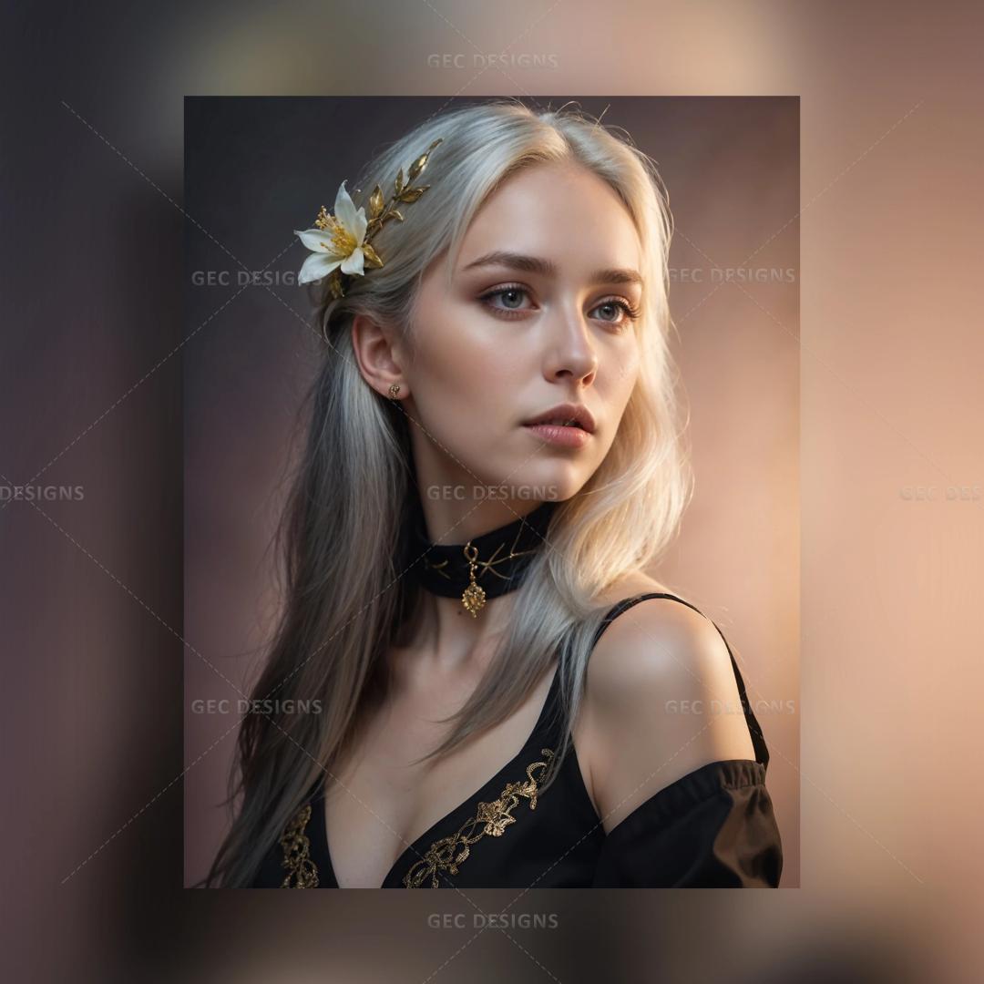 AI Generated beautiful white woman with white blonde hair wallpaper image