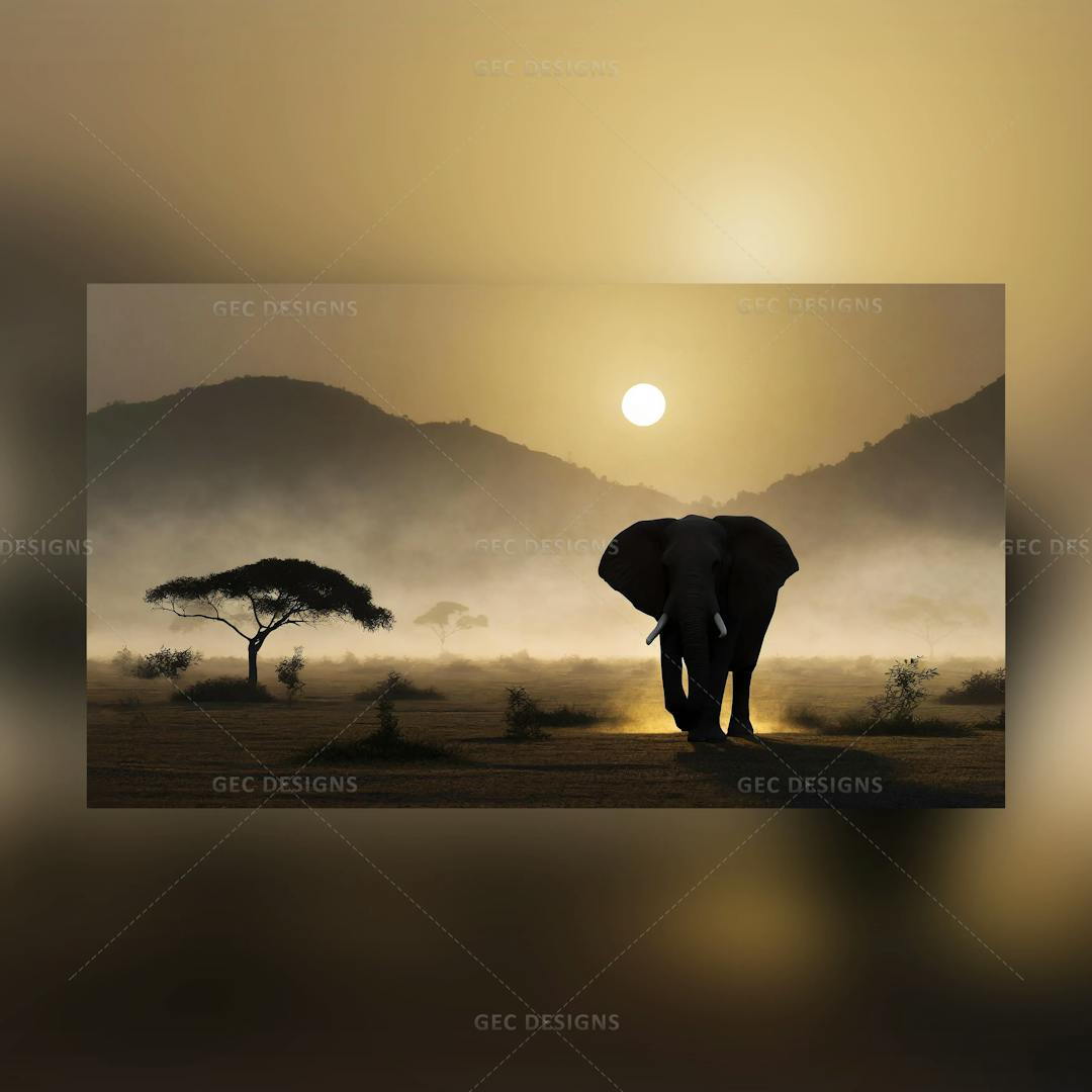 Alone African elephant in a forest, mountains background AI Generated wallpaper image