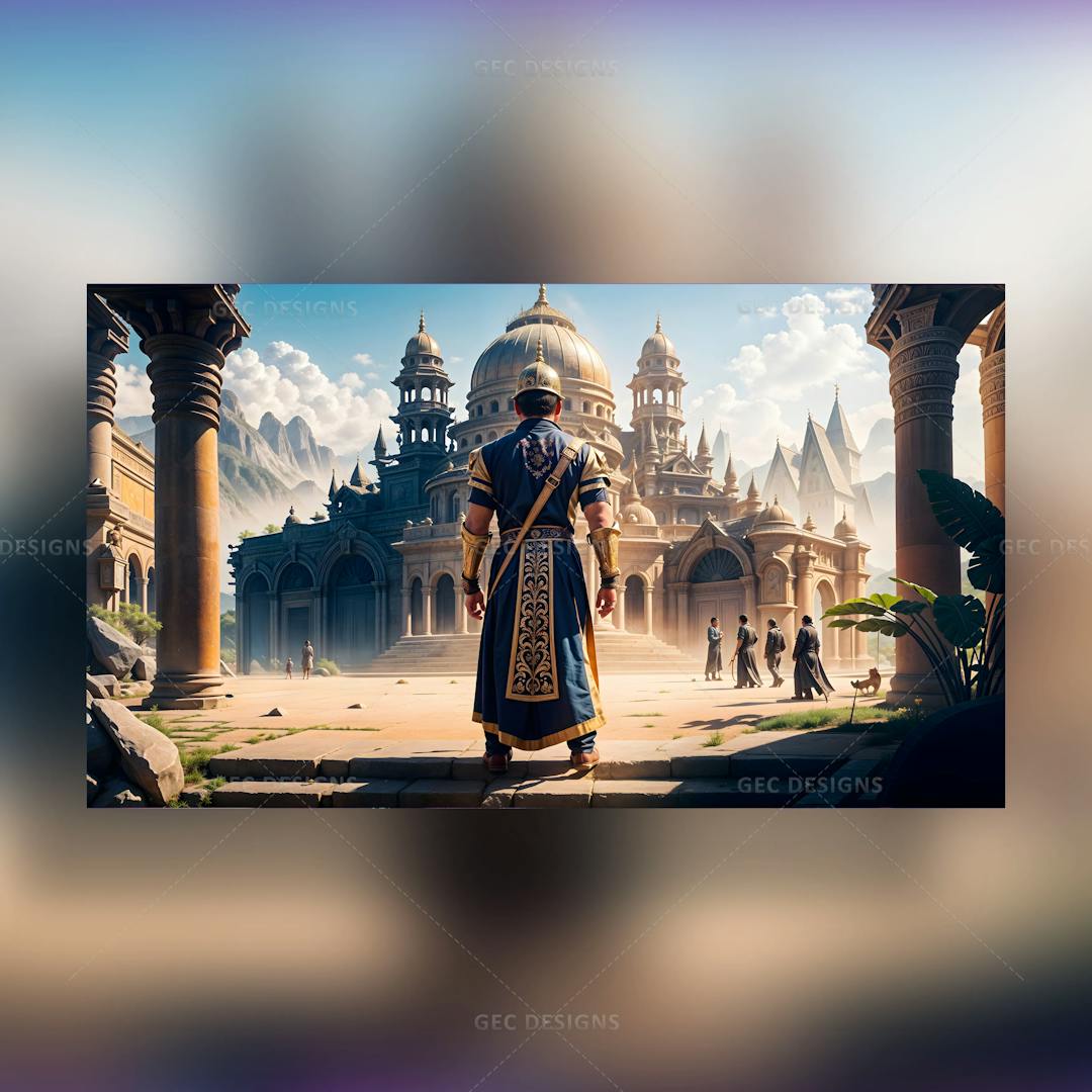 An ancient Indian king with regal attire and crown AI Generated wallpaper ancient Indian palace background