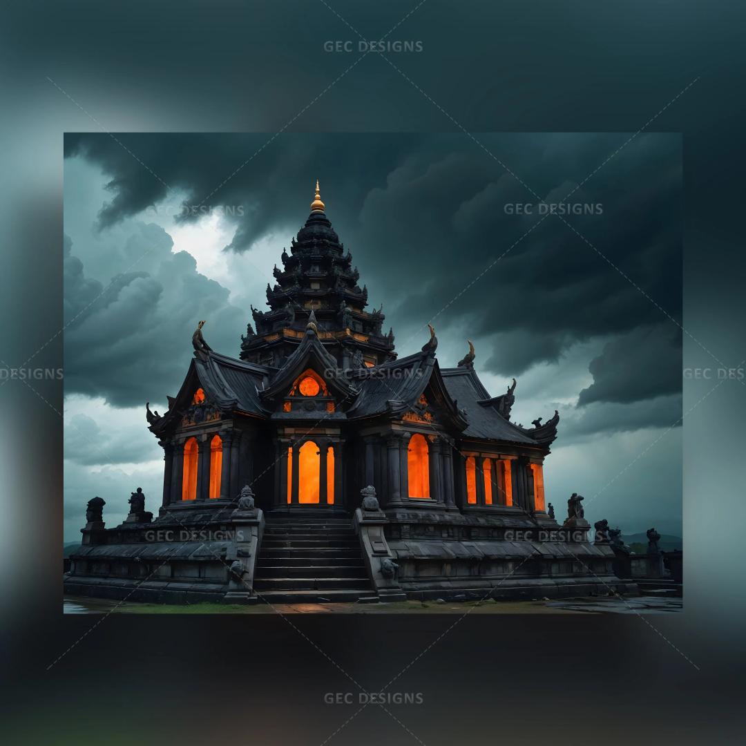 Ancient Buddhist temple at nature background AI Generated wallpaper