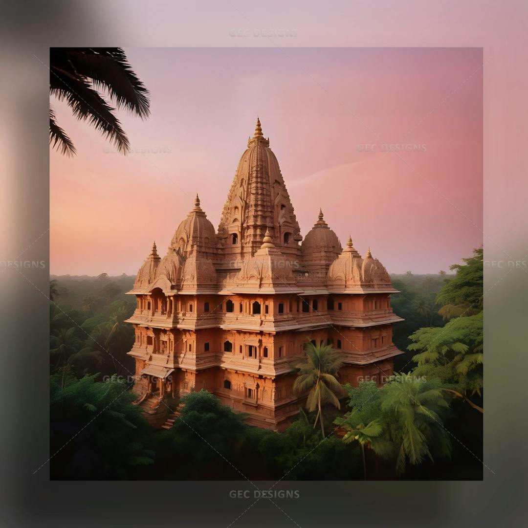 Ancient Hindu temple in the middle of the forest AI Generated wallpaper