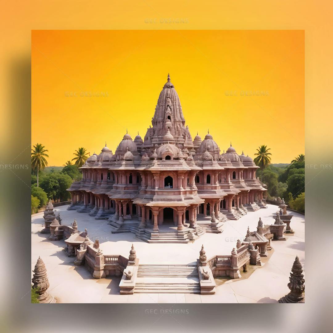 Ancient Hindu temple with nature background AI Generated wallpaper