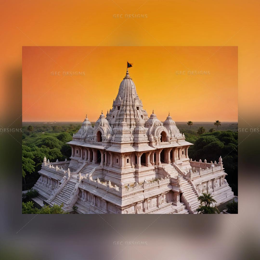 Ancient India wallpaper, beautiful Hindu temple surrounded by lush green forest AI Generated image