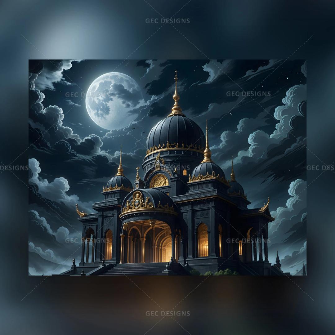 Ancient Middle East palace with night background AI Generated wallpaper