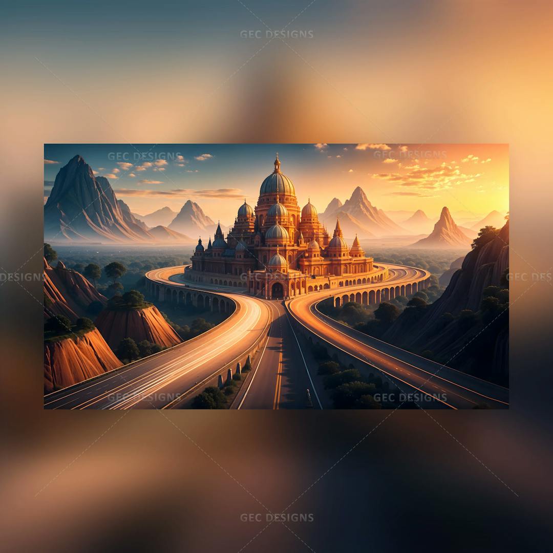 Ancient palace surrounded by hills AI Generated wallpaper