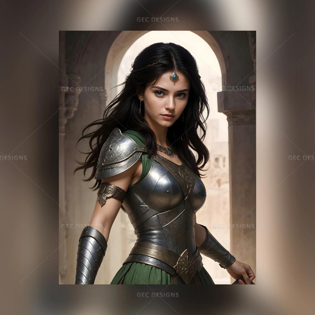 Ancient warrior young woman with a sword, Middle Eastern princess, hyper-realistic AI Generated wallpaper