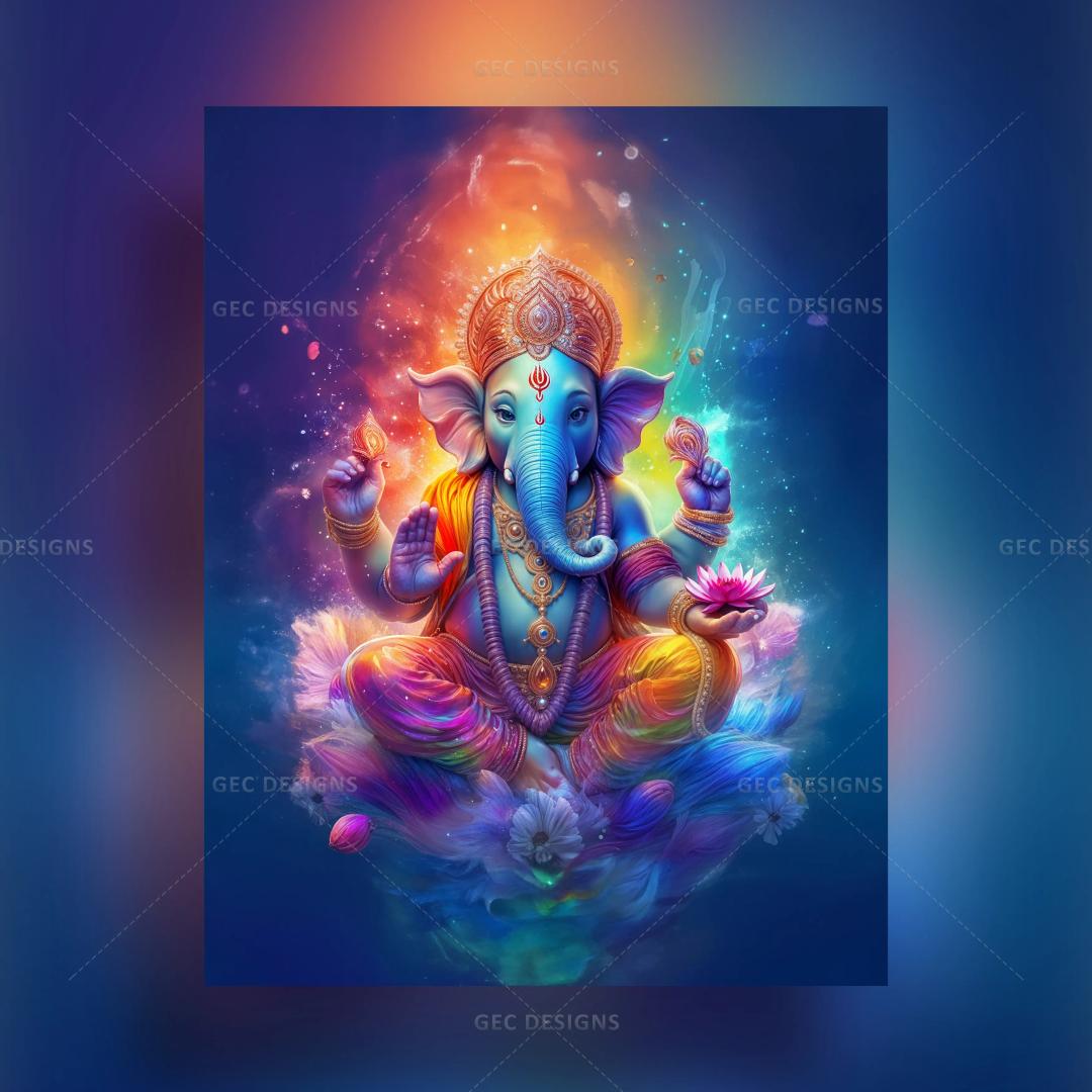 Animated cute Lord Ganesh HD image with Neon effect background, Happy Ganesh Chaturthi poster