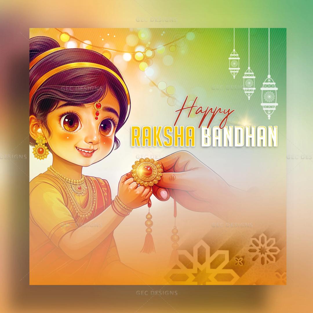 Animated cute sister tying Rakhi to her brother, Happy Raksha Bandhan AI Generated wallpaper