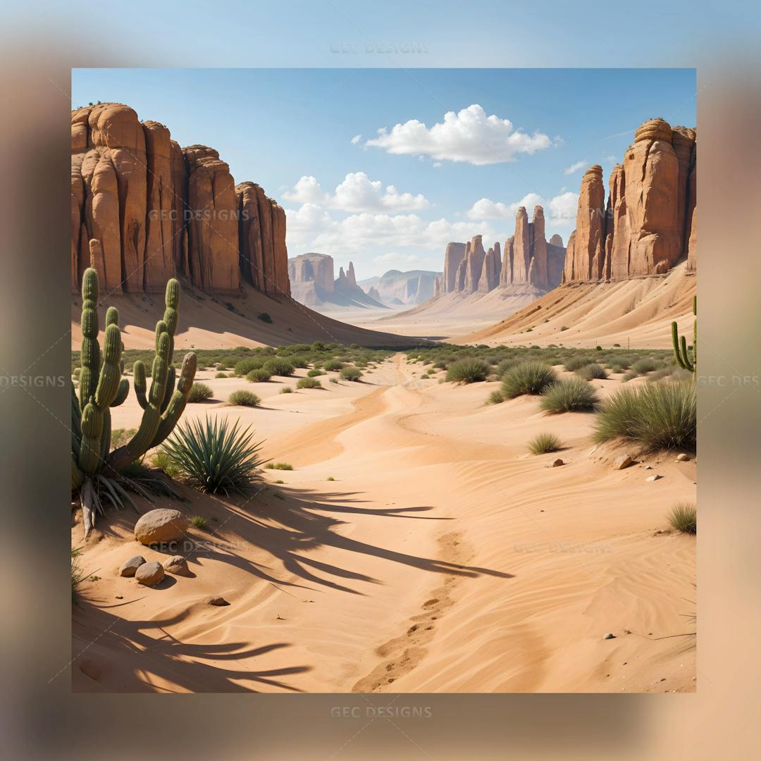 Arizona Desert landscape with cactus and red rock mountains AI Generated wallpaper
