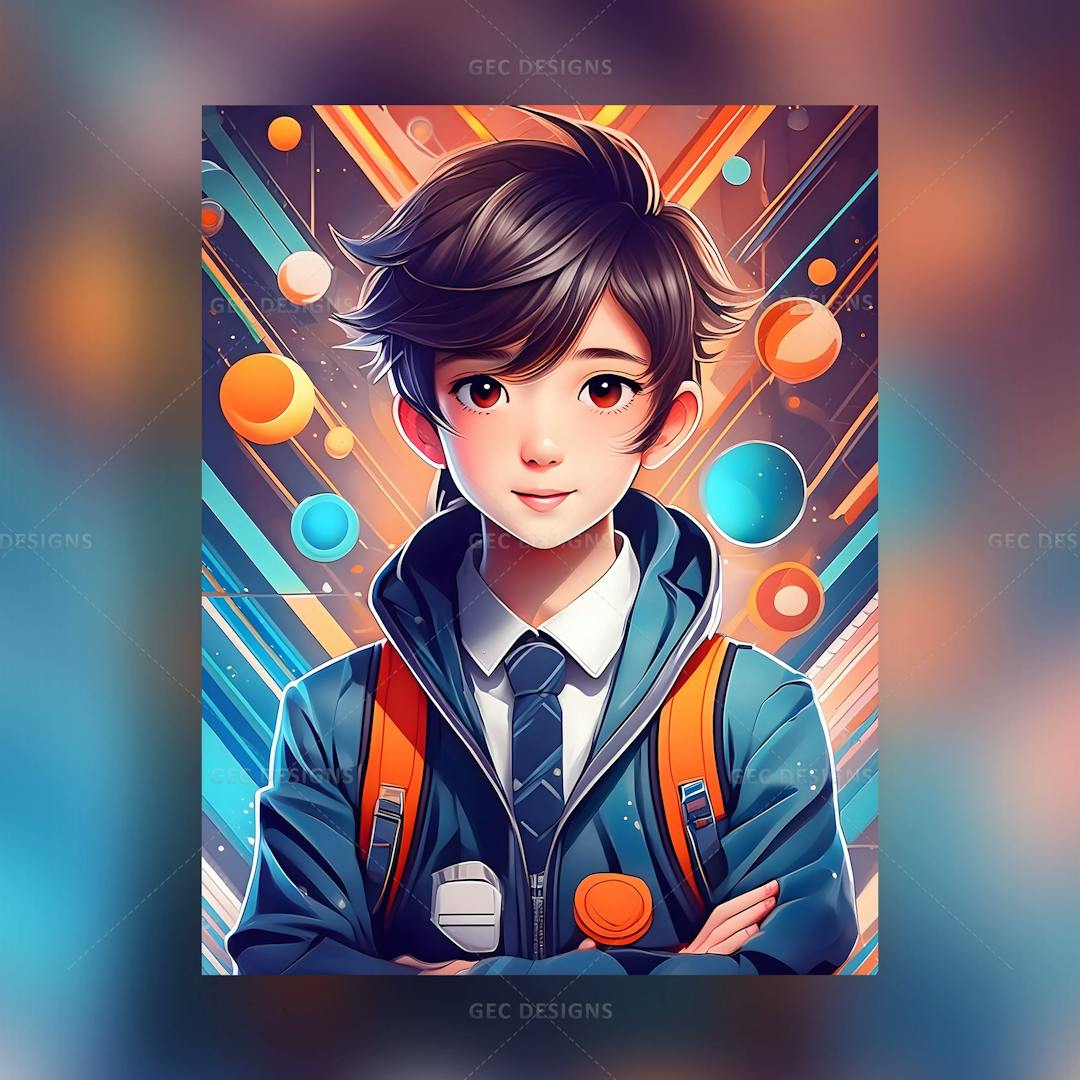 Attractive school boy with school uniform and backpack anime-style wallpaper