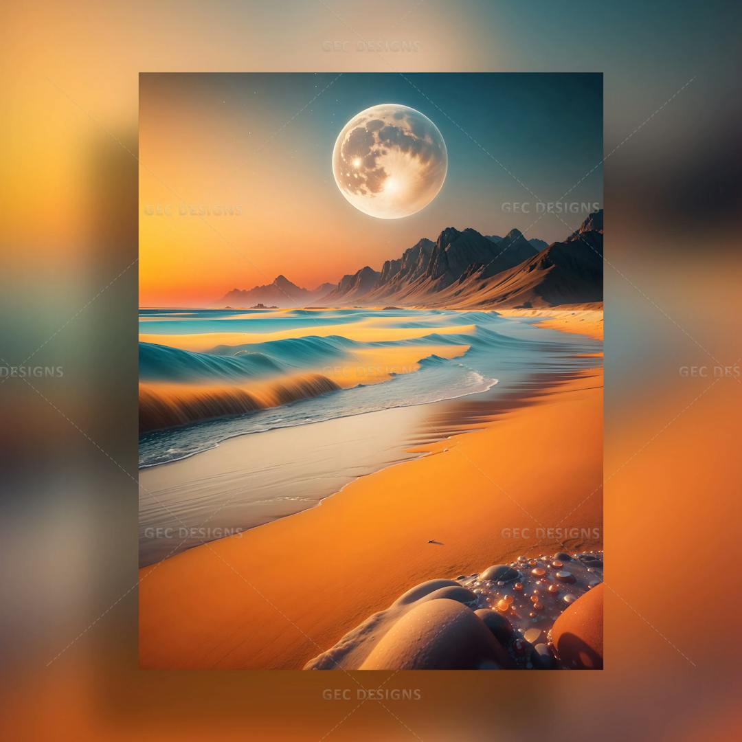 Beautiful beach sunset night wallpaper, amazing scenery magical landscape