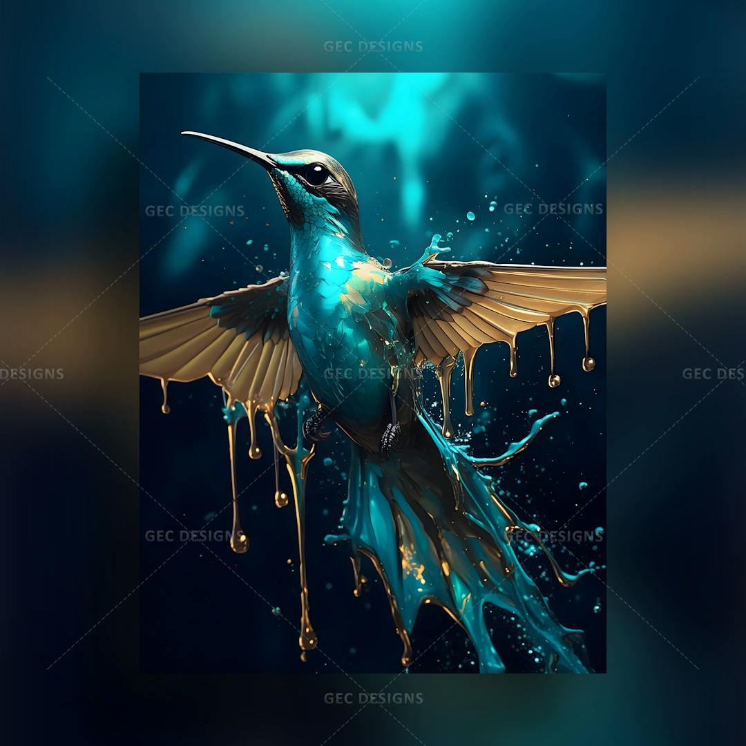 Beautiful flying Hummingbird with golden wings AI Generated wallpaper