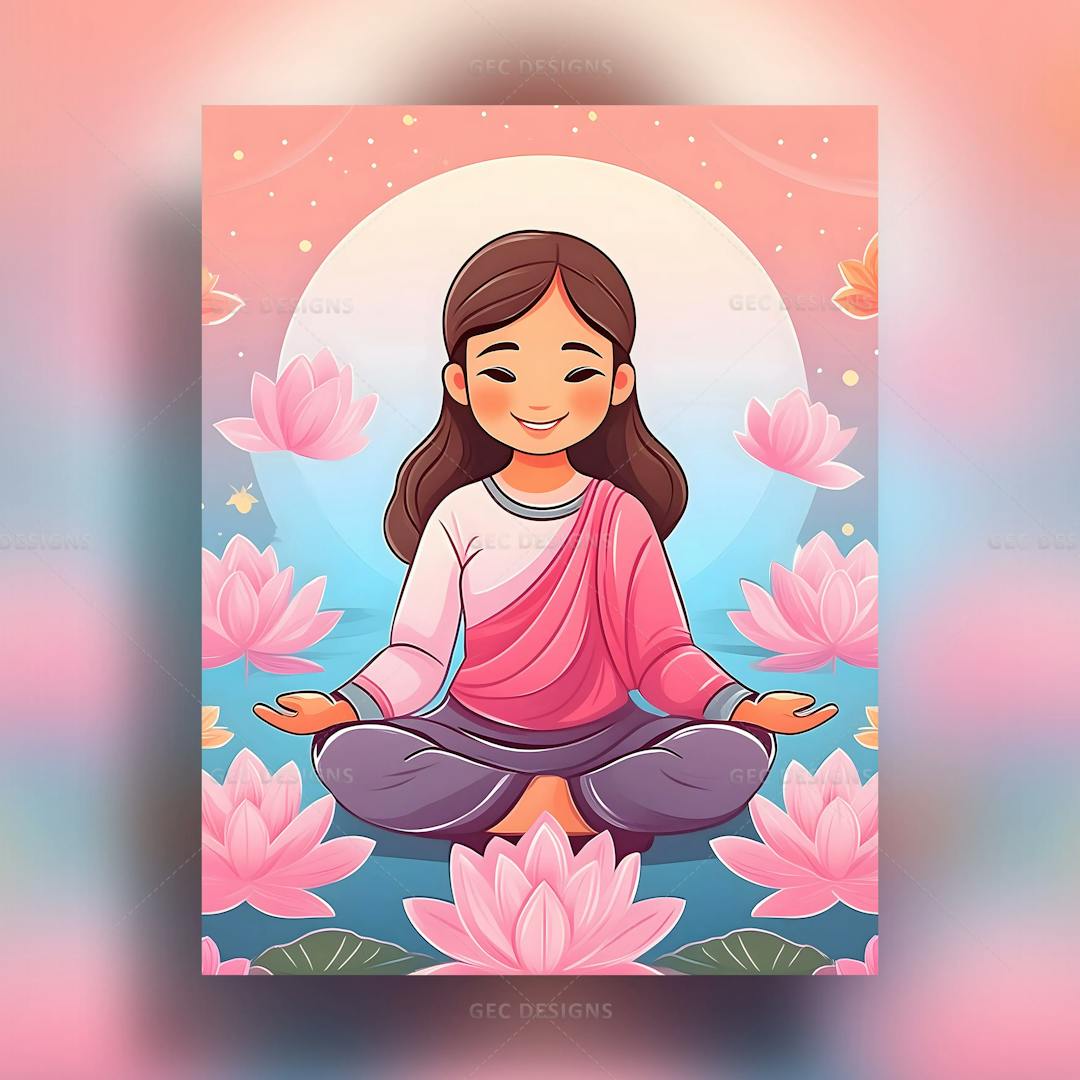 Beautiful girl doing yoga wallpaper, yoga day cartoon vector illustration background