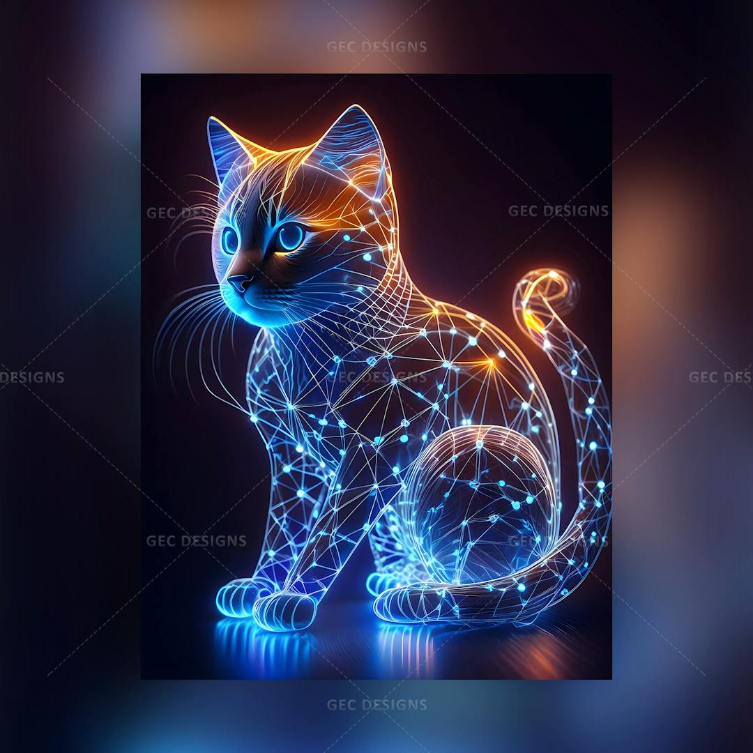 Beautiful hologram Cat AI Generated wallpaper