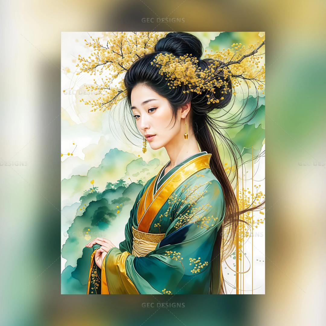 Beautiful Japanese woman with cute kimono AI Generated wallpaper