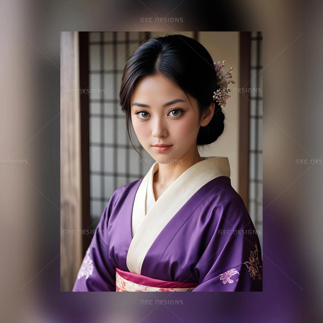 Beautiful Japanese woman with traditional kimono AI Generated wallpaper