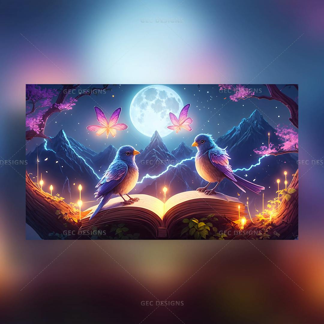 Beautiful Love Birds wallpaper with fantasy nature background