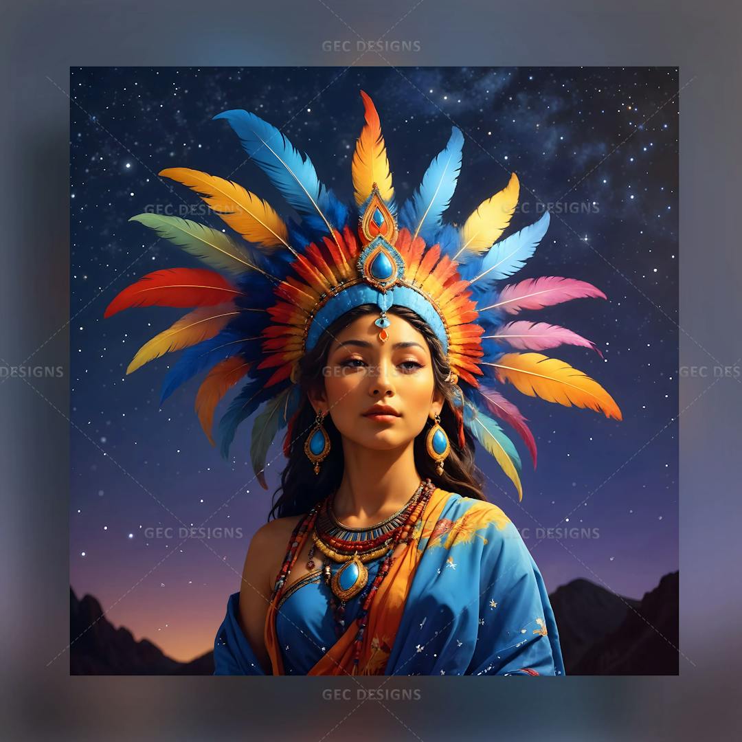 Beautiful Mayan princess with feather crown AI Generated wallpaper