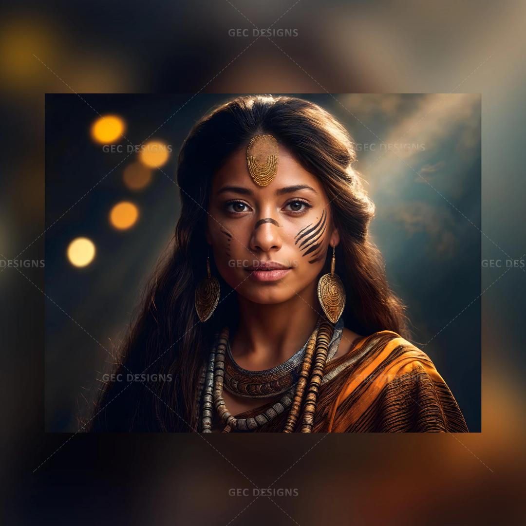 Beautiful, powerful Native American woman AI Generated wallpaper, young native Red Indian tribe