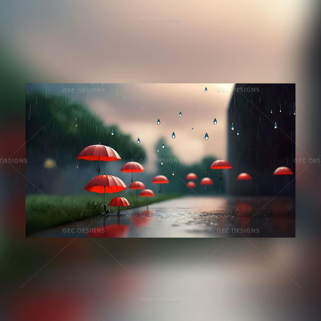 Beautiful Raindrops with Umbrella AI Generated wallpaper image