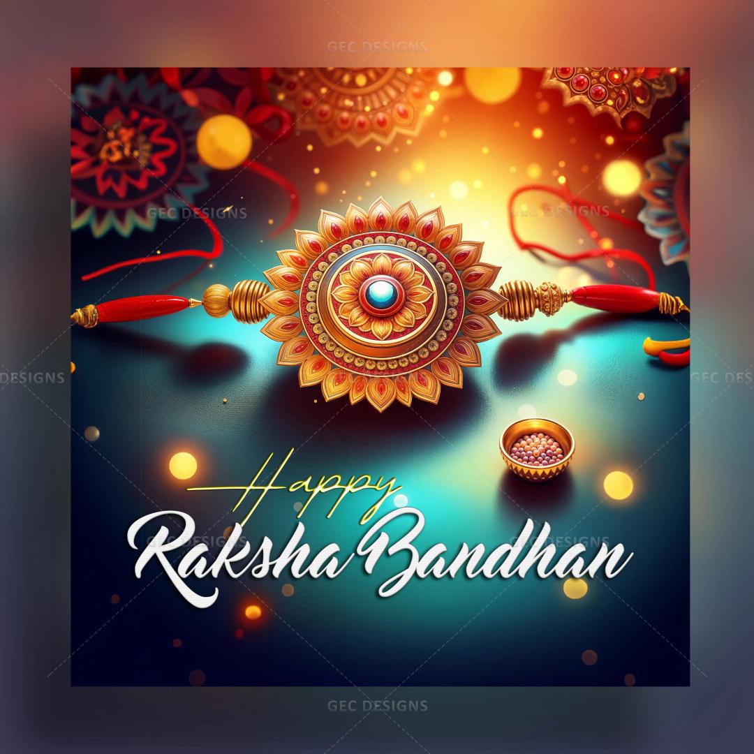 Beautiful Rakhi illustration bokeh light background AI generated wallpaper for Indian festival Raksha Bandhan