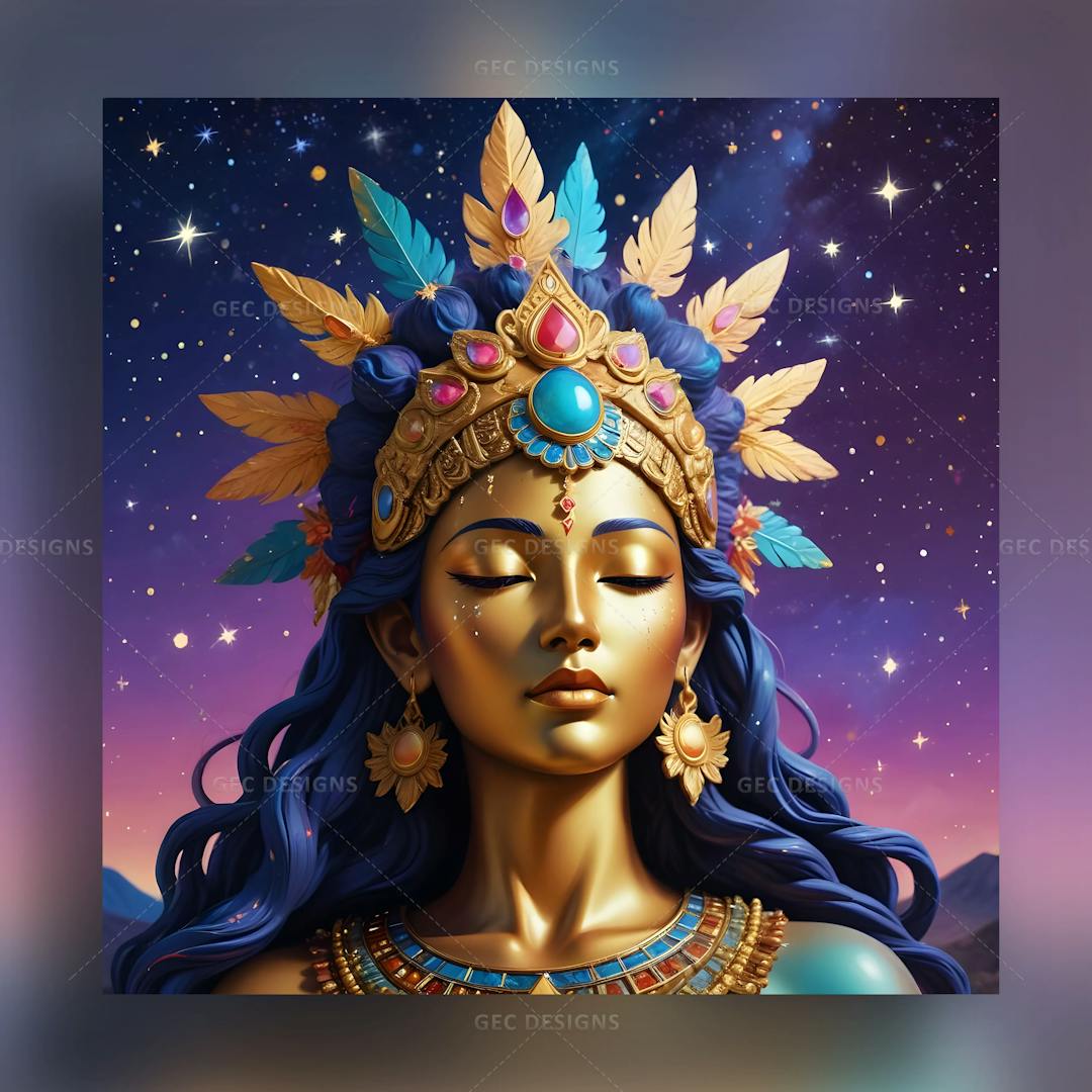 Beautiful tribal Goddess with feathered crown AI Generated wallpaper