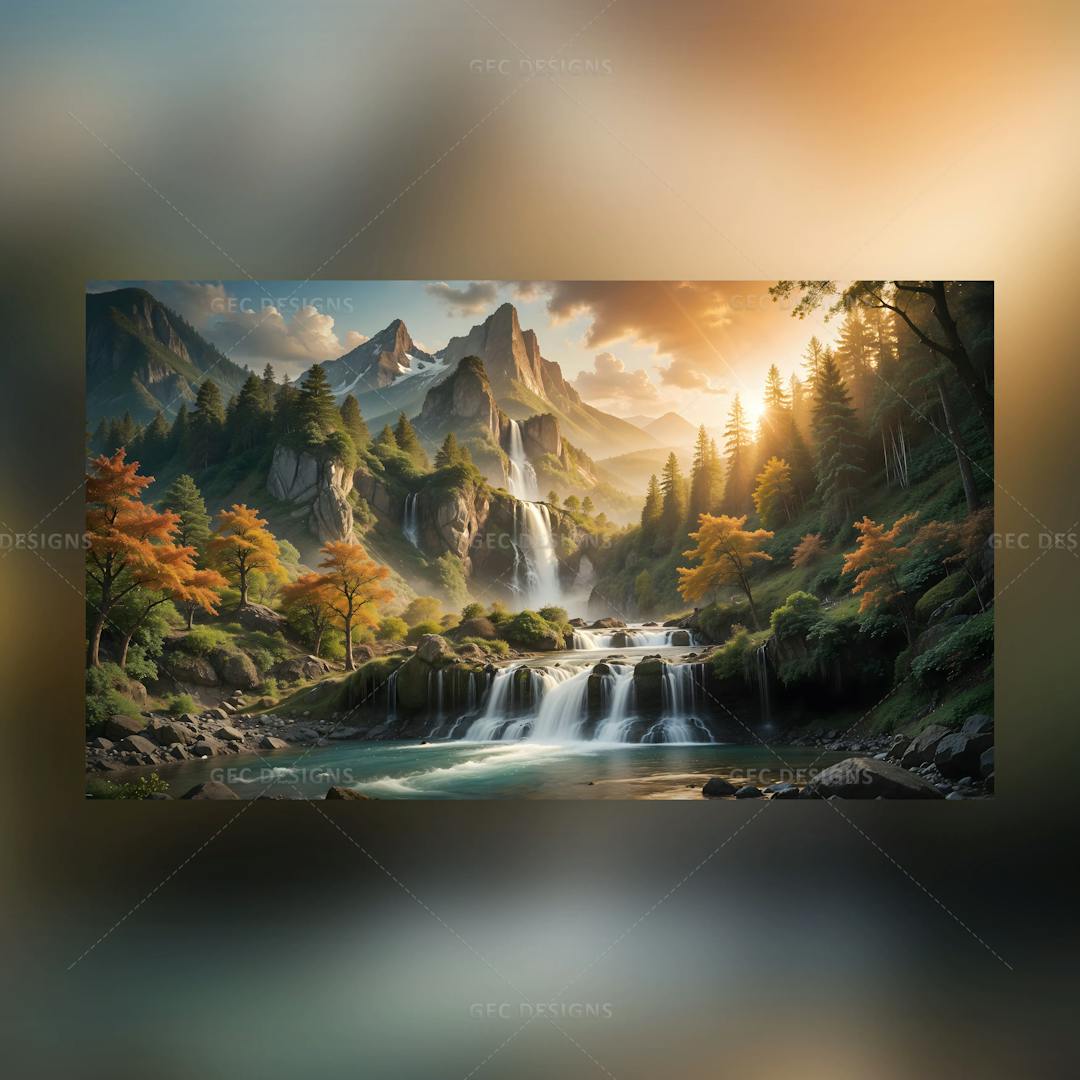 Beautiful waterfall in a deep forest, natural landscape AI Generated wallpaper