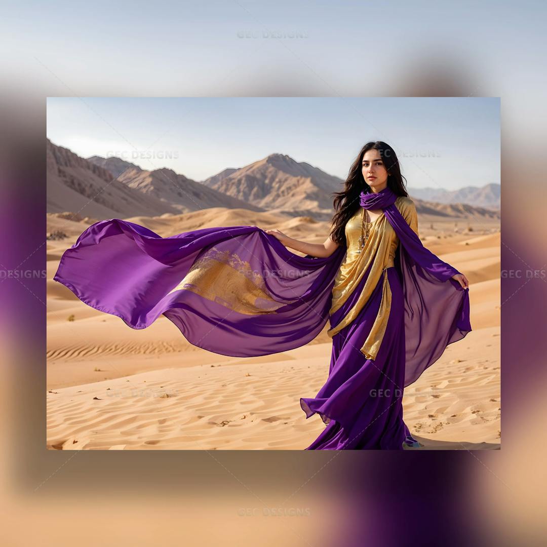 Beautiful woman dancing in the desert AI Generated wallpaper