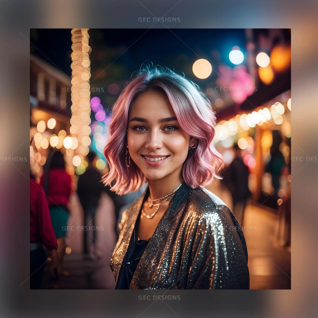 Beautiful woman, party girl AI Generated wallpaper with bokeh light background