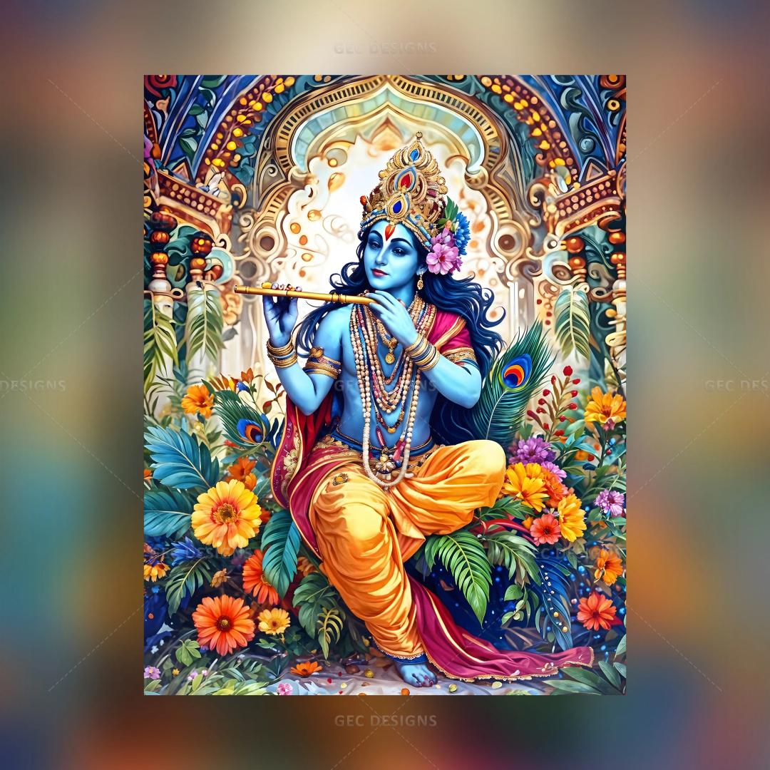 Blue Krishna wallpaper, happy Janmashtami, lord krishna with flute background