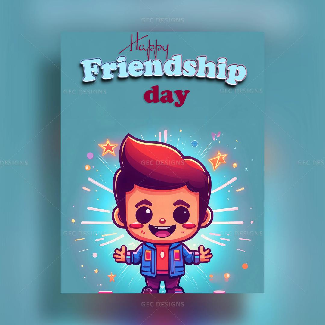 Celebrate Friendship Day with this happy little boy vector illustration poster image