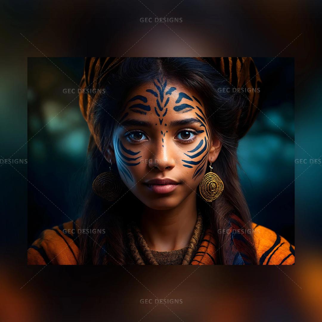 Close-up portrait of native warrior princess AI Generated wallpaper