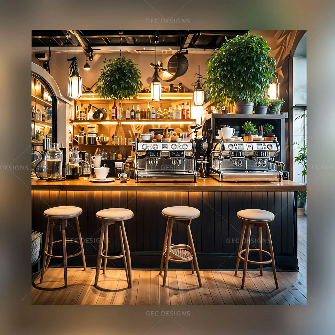 Coffee shop interior AI Generated wallpaper