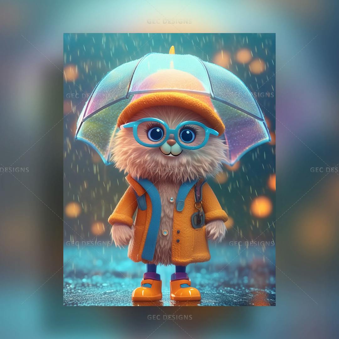 Cute 3D cat with umbrella AI Generated wallpaper