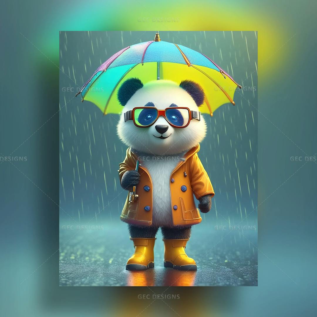 Cute 3D panda with umbrella AI Generated wallpaper