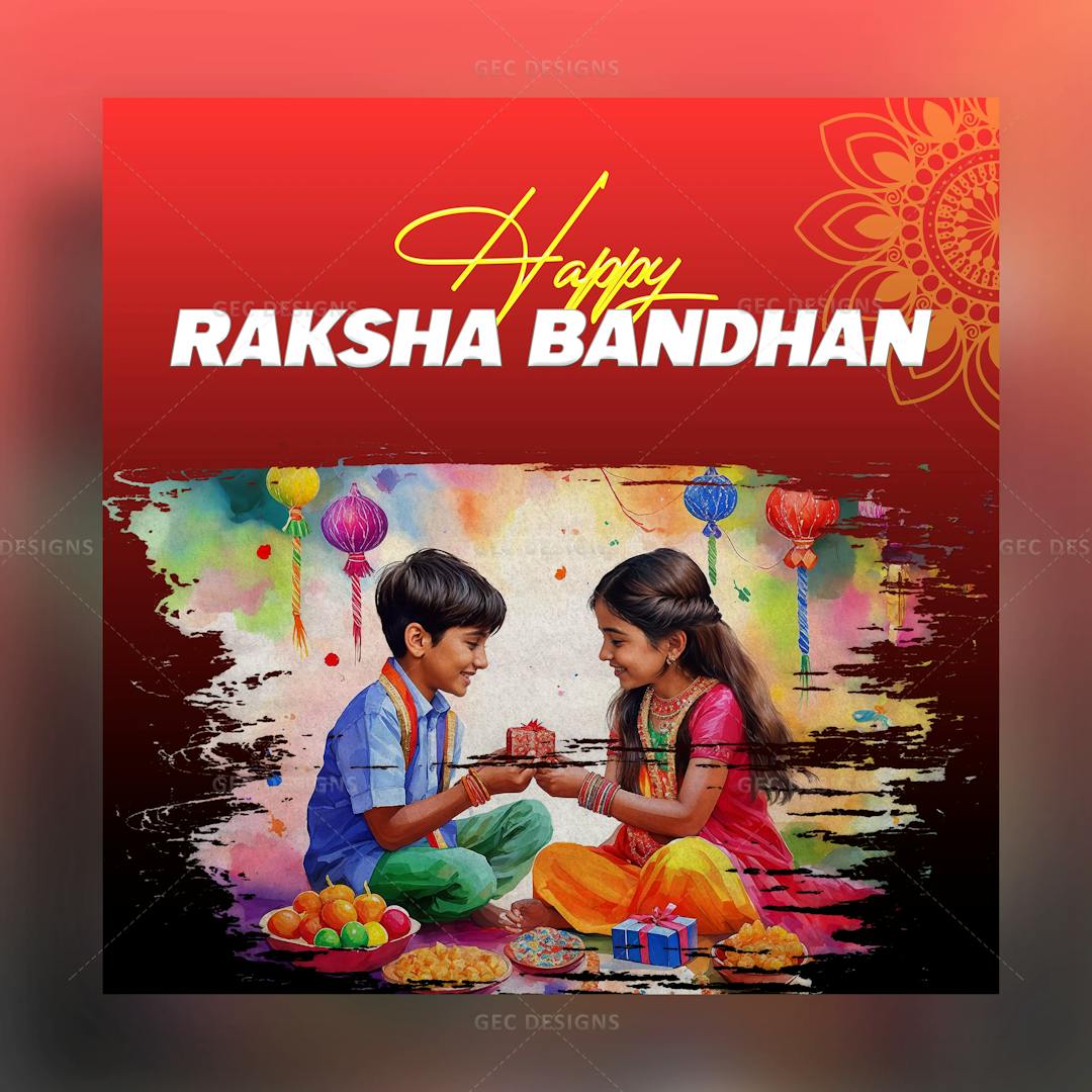 Cute animated brother giving gifts to his sister on Raksha Bandhan celebration wallpaper