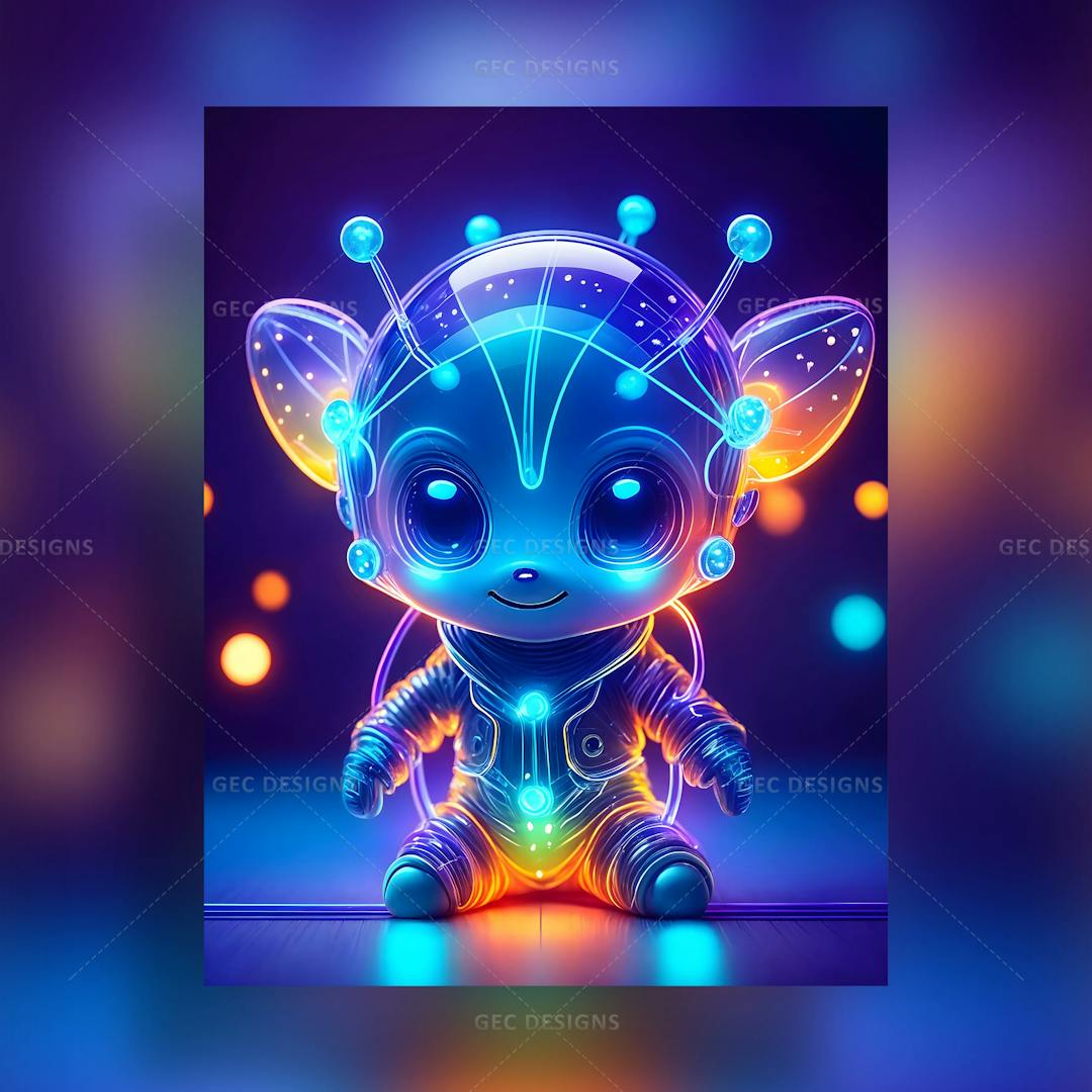 Cute Baby Alien in neon color AI Generated wallpaper