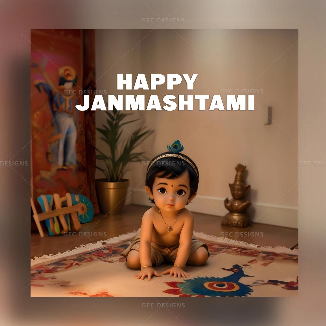 Cute Krishna Janmashtami wishes poster high-quality wallpaper