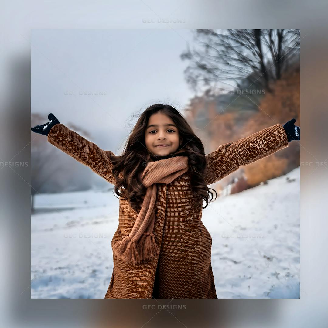 Cute little girl with winter clothes and snow background AI Generated wallpaper