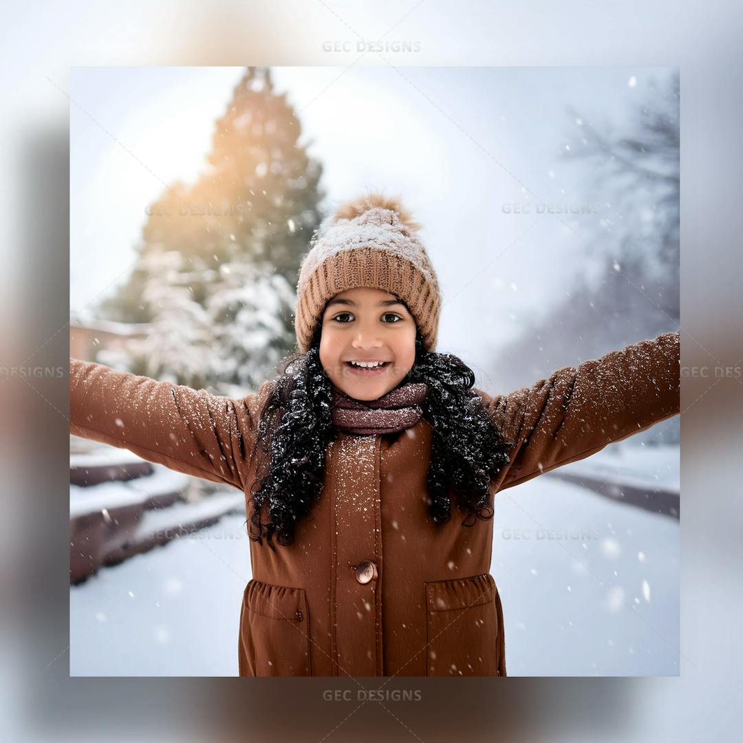 Cute little girl with winter clothes playing with snow AI Generated wallpaper