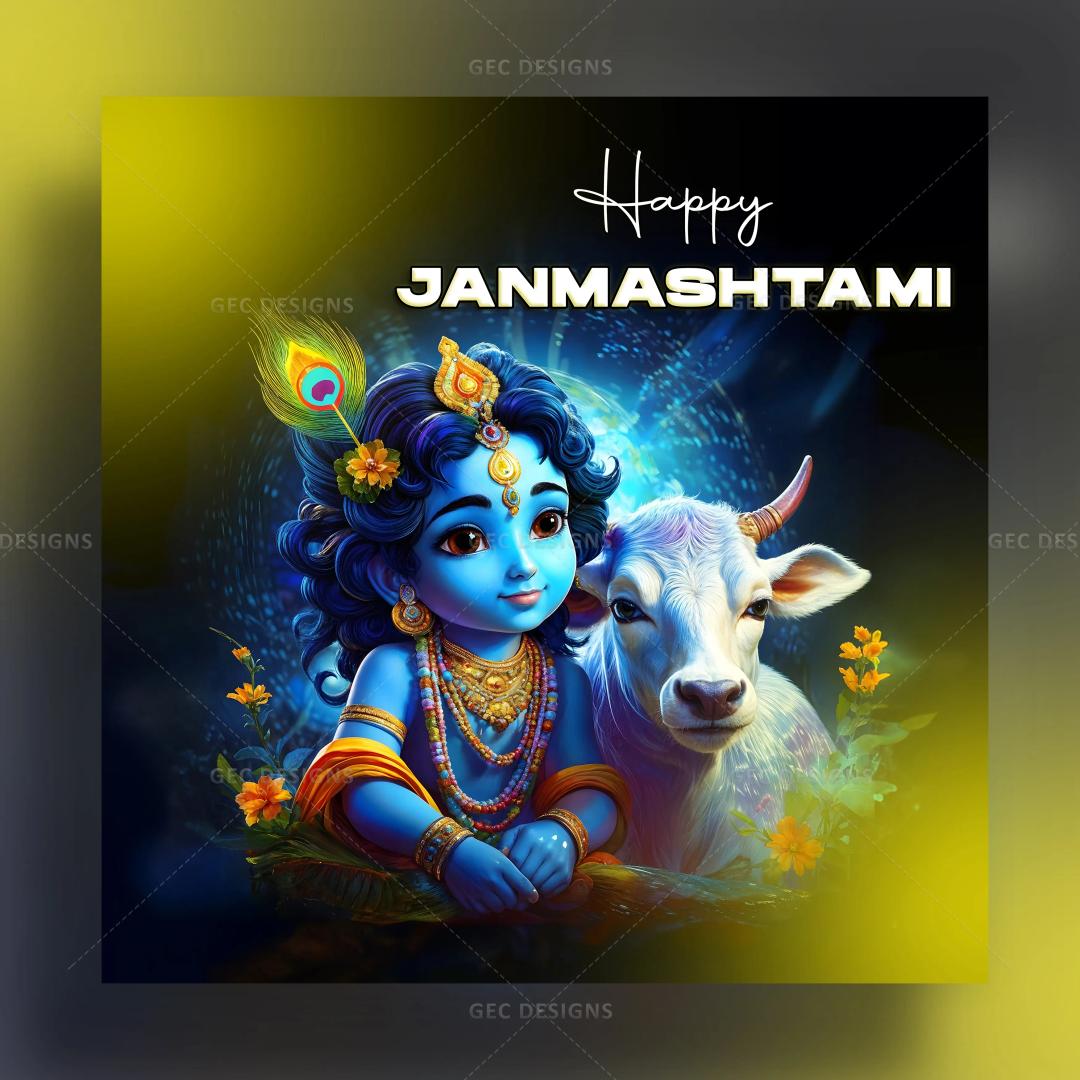 Cute Little Krishna with cow, Happy Janmashtami quotes HD wallpaper