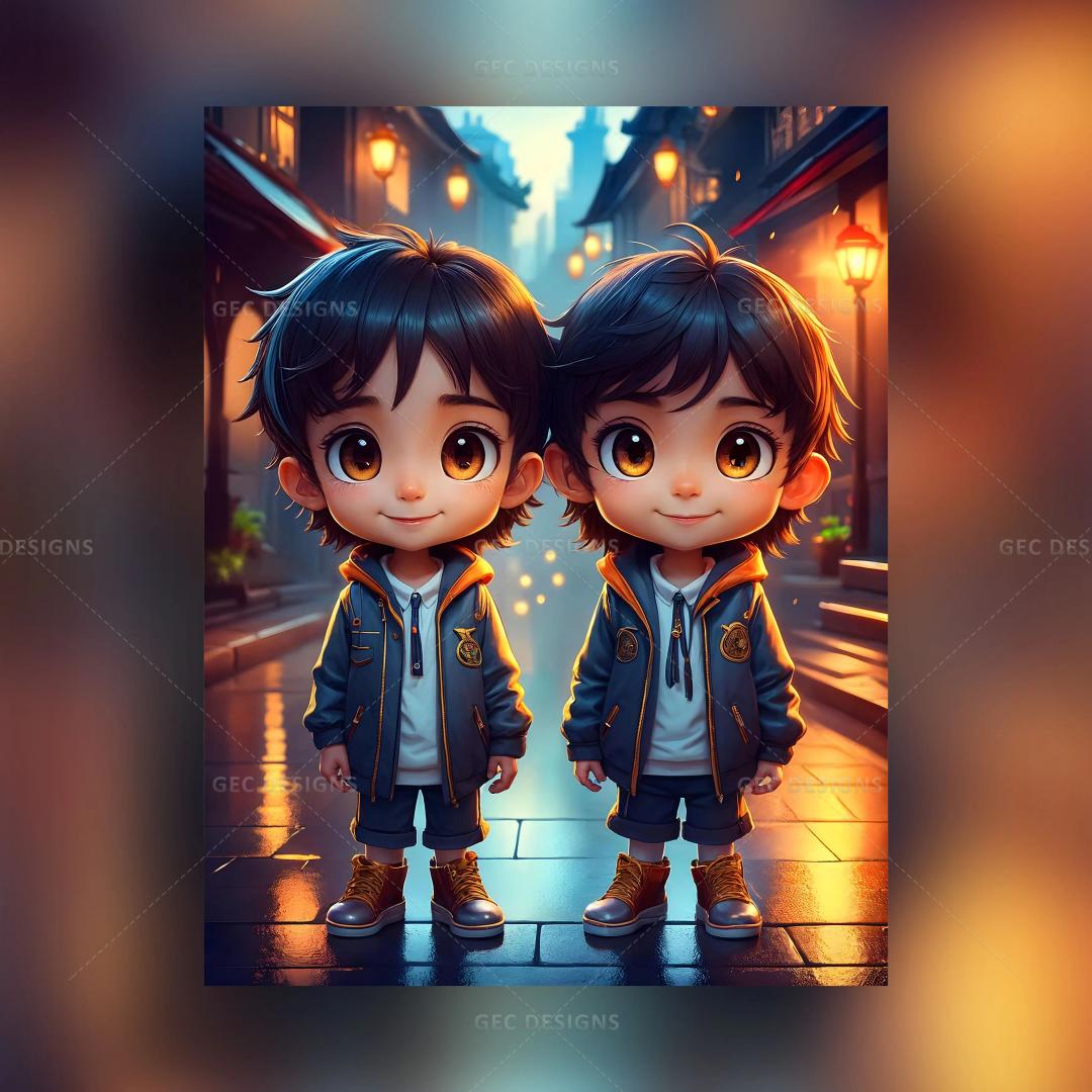 Cute little Twin brothers in an anime world AI Generated wallpaper