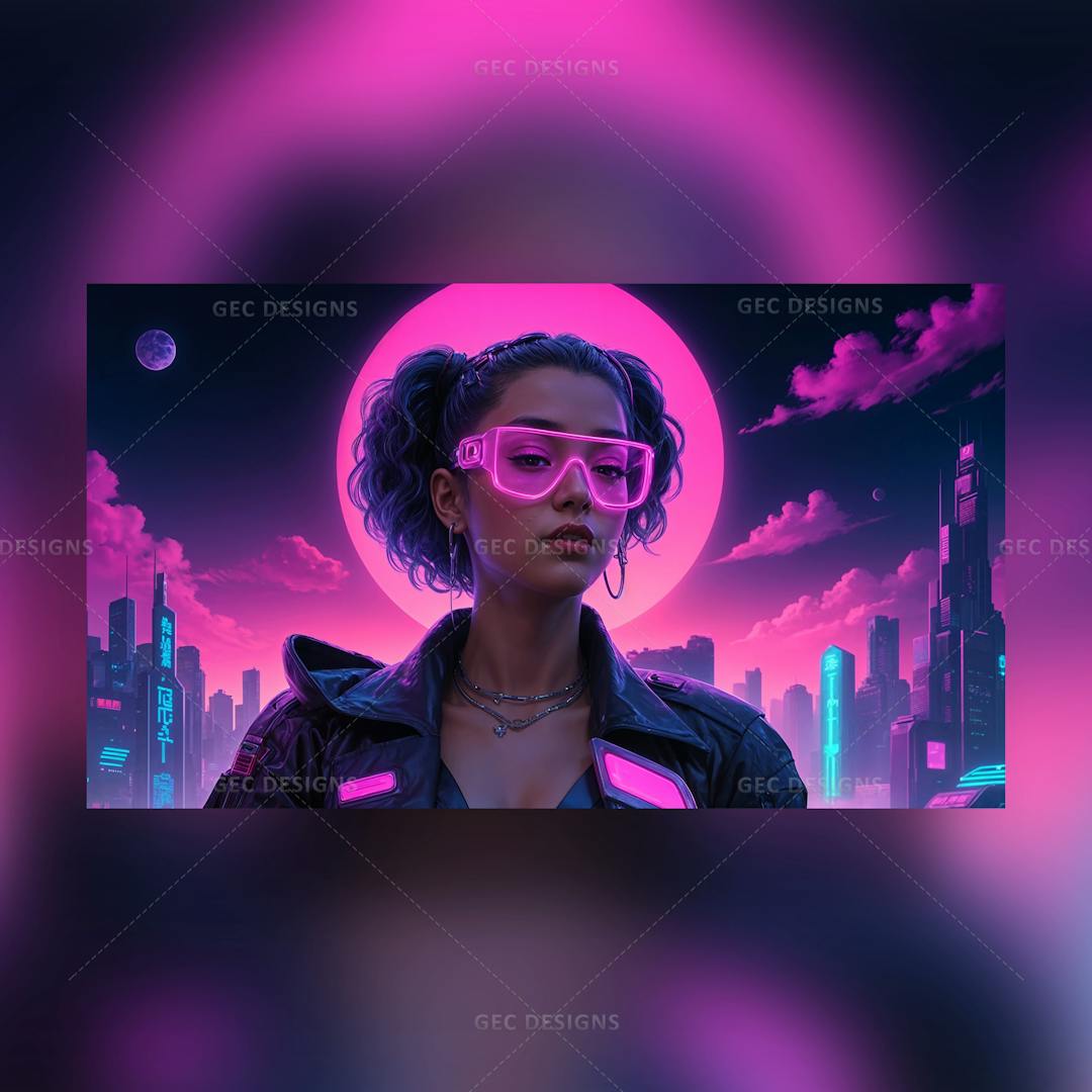 Cyberpunk warrior girl in a neon city, game concept AI Generated wallpaper image